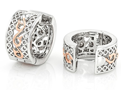 MOISSANITE FIRE® .86CTW DEW ROUND PLATINEVE® TWO TONE HUGGIE EARRINGS
