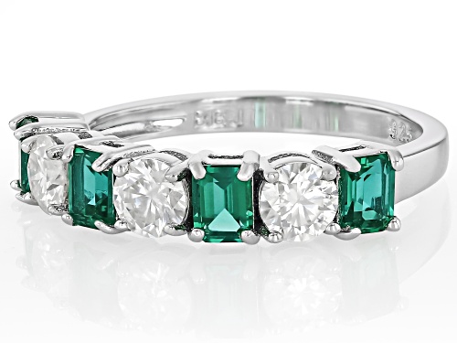 MOISSANITE FIRE® AND LAB CREATED EMERALD .69CTW DEW PLATINEVE® RING - Size 6