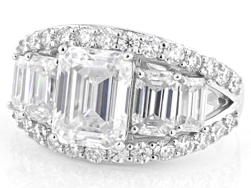 MOISSANITE FIRE® 5.12CTW DEW EMERALD CUT AND ROUND BRILLIANT PLATINEVE® RING - Size 5