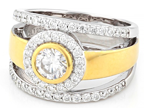 MOISSANITE FIRE® 1.60CTW DEW PLATINEVE® AND 14K YELLOW GOLD OVER SILVER RING - Size 9