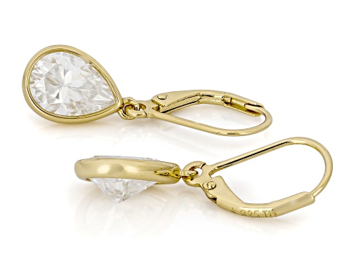 MOISSANITE FIRE® 4.20CTW DEW PEAR SHAPE  14K YELLOW GOLD OVER SILVER EARRINGS
