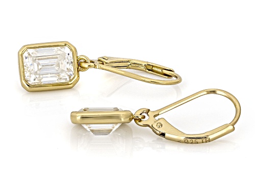 MOISSANITE FIRE® 3.50CTW DEW EMERALD CUT 14K YELLOW GOLD OVER SILVER EARRINGS