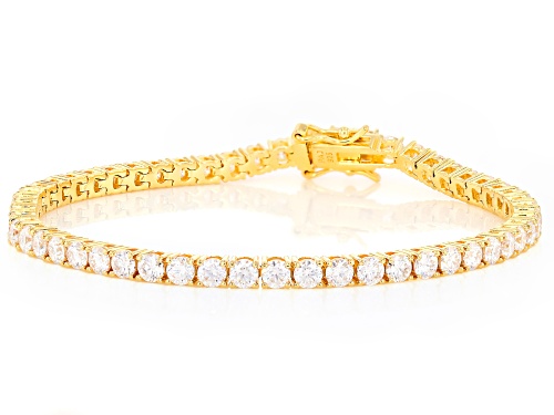 MOISSANITE FIRE® 6.89CTW DEW ROUND BRILLIANT 14K YELLOW GOLD OVER SILVER TENNIS BRACELET - Size 8