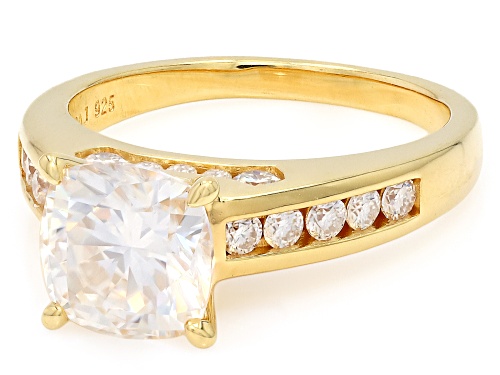 MOISSANITE FIRE® 3.06CTW DEW CUSHION CUT AND ROUND 14K YELLOW GOLD OVER SILVER RING - Size 10