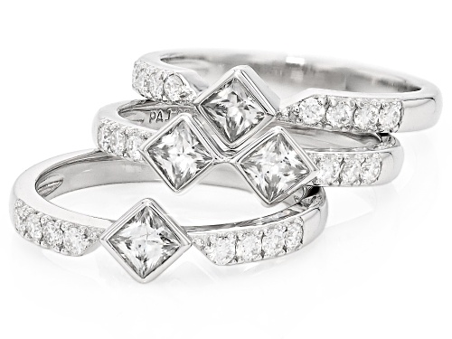 MOISSANITE FIRE® 2.66CTW DEW PRINCESS CUT AND ROUND BRILLIANT PLATINEVE® SET 3 RINGS - Size 5