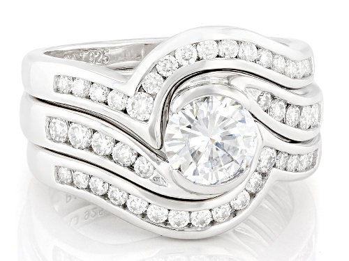 MOISSANITE FIRE® 1.94CTW DEW ROUND BRILLIANT PLATINEVE® RING WITH TWO BANDS - Size 9