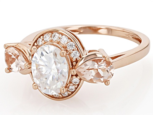 MOISSANITE FIRE® 1.64CTW DEW AND MORGANITE 14K ROSE GOLD OVER SILVER RING - Size 10