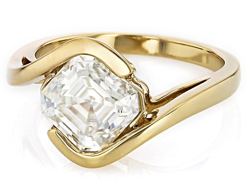 MOISSANITE FIRE® 2.96CT DEW ASSCHER CUT 14K YELLOW GOLD OVER SILVER RING - Size 6