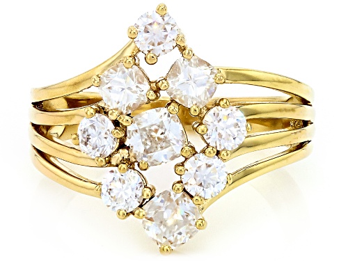 MOISSANITE FIRE® 1.75CTW DEW CUSHION CUT AND ROUND BRILLIANT 14K YELLOW GOLD OVER SILVER RING - Size 6