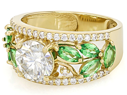 MOISSANITE FIRE® 2.32CTW DEW AND TSAVORITE 14K YELLOW GOLD OVER SILVER RING - Size 10