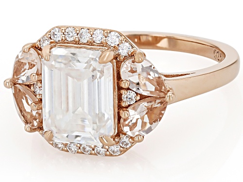 MOISSANITE FIRE® 2.68CTW DEW AND MORGANITE 14K ROSE GOLD OVER SILVER RING - Size 9