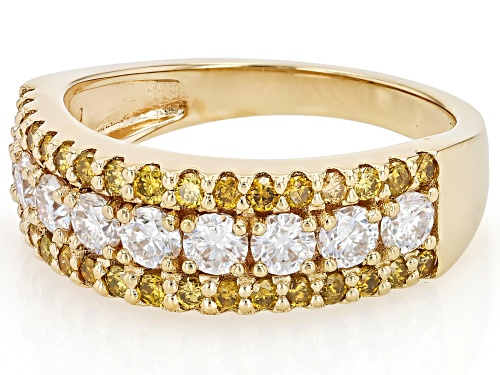 MOISSANITE FIRE® .90CTW DEW AND .49CTW YELLOW DIAMOND 14K YELLOW GOLD OVER SILVER RING - Size 10