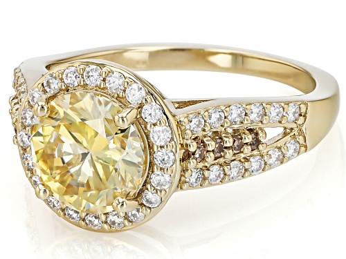 MOISSANITE FIRE® MULTI COLOR 2.34CTW DEW & CHAMPAGNE DIAMOND 14K YELLOW GOLD OVER SILVER RING - Size 8