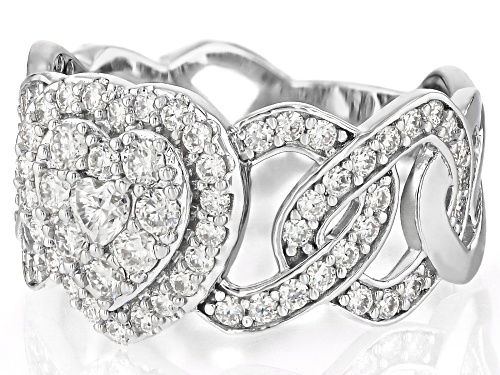 MOISSANITE FIRE® 0.80CTW DEW ROUND AND HEART SHAPE PLATINEVE® RING - Size 8