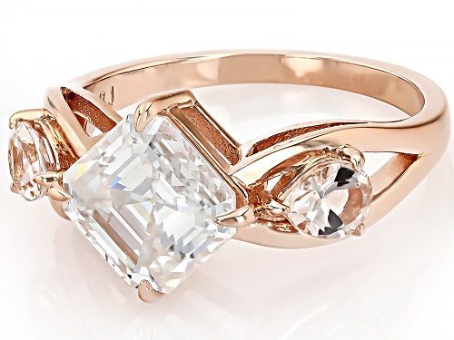 MOISSANITE FIRE® 2.96CT DEW ASSCHER CUT AND MORGANITE 14K ROSE GOLD OVER SILVER RING - Size 8