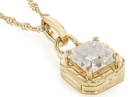 MOISSANITE FIRE® 2.96CT DEW ASSCHER CUT 14K YELLOW GOLD OVER SILVER PENDANT AND CHAIN
