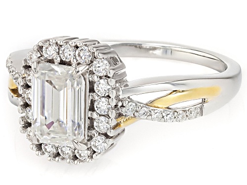 MOISSANITE FIRE® 1.45CTW DEW EMERALD AND ROUND BRILLIANT PLATINEVE® TWO TONE RING - Size 10