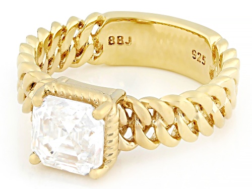 MOISSANITE FIRE® 1.85CT DEW ASSCHER CUT 14K YELLOW GOLD OVER SILVER RING - Size 8