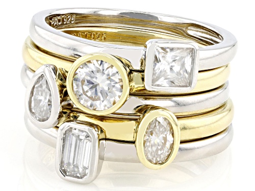 MOISSANITE FIRE® 1.66CTW DEW PLATINEVE® AND 14K YELLOW AND ROSE GOLD OVER SILVER  SET OF 5 RINGS - Size 6