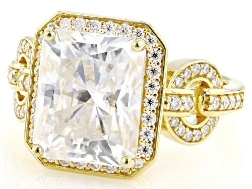 MOISSANITE FIRE® 5.96CTW DEW RADIANT AND ROUND 14K YELLOW GOLD OVER SILVER RING - Size 9