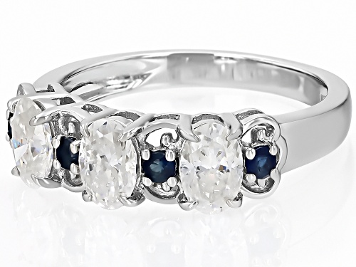 MOISSANITE FIRE® 1.50CTW DEW OVAL WITH  ROUND BLUE SAPPHIRE PLATINEVE® RING - Size 8