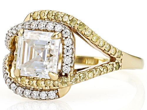 MOISSANITE FIRE® 2.16CTW DEW AND .21CTW NATURAL YELLOW DIAMOND 14K YELLOW GOLD OVER SILVER RING - Size 7
