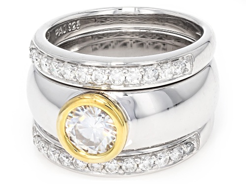 MOISSANITE FIRE® 1.28CTW DEW PLATINEVE® TWO TONE RING WITH TWO BANDS - Size 7