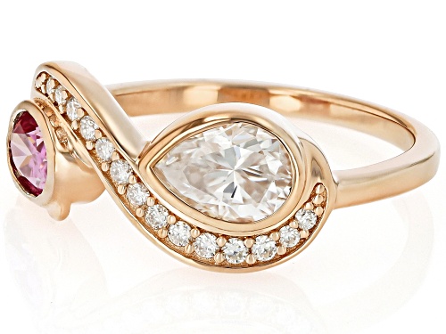 MOISSANITE FIRE® AND PINK MOISSANITE 1.40CTW DEW 14K ROSE GOLD OVER SILVER CAT RING - Size 7