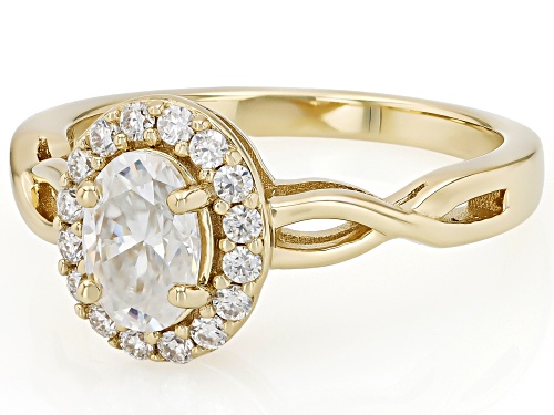 MOISSANITE FIRE® 1.22CTW DEW OVAL AND ROUND 14K YELLOW GOLD OVER SILVER RING - Size 7