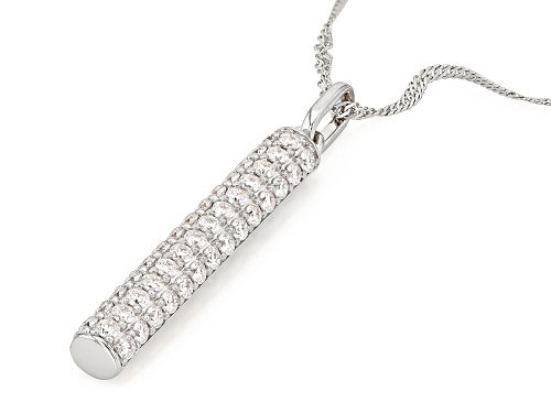 MOISSANITE FIRE® 1.34CTW DEW ROUND PLATINEVE® BAR PENDANT AND CHAIN