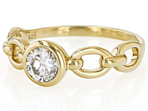 MOISSANITE FIRE® .60CT DEW ROUND BRILLIANT 14K YELLOW GOLD OVER SILVER RING - Size 7