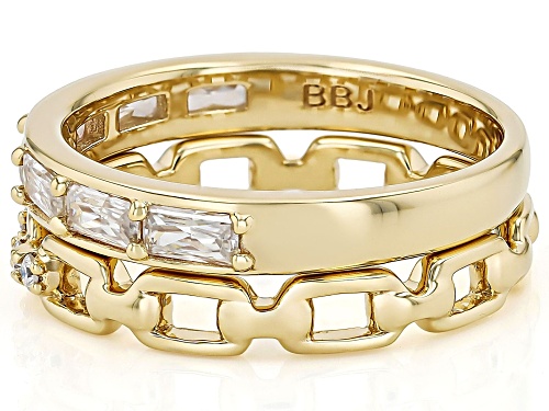 MOISSANITE FIRE® .71CTW DEW BAGUETTE AND ROUND 14K YELLOW GOLD OVER SILVER SET OF 2 RINGS - Size 5