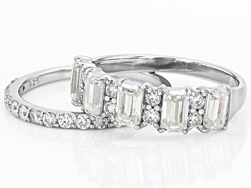 MOISSANITE FIRE® 1.95CTW DEW EMERALD CUT AND ROUND PLATINEVE® SET OF 2 RINGS - Size 9