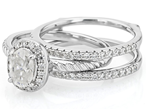 MOISSANITE FIRE® 1.44CTW DEW OVAL AND ROUND BRILLIANT PLATINEVE® RING WITH GUARD - Size 8