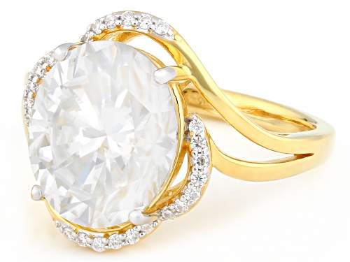 MOISSANITE FIRE® 6.06CTW DEW OVAL AND ROUND 14K YELLOW GOLD OVER SILVER RING - Size 9