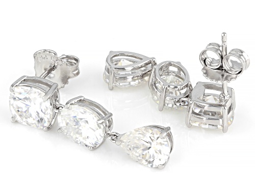 MOISSANITE FIRE® 8.60CTW DEW OVAL WITH PEAR AND SQUARE CUSHION CUT PLATINEVE® EARRINGS