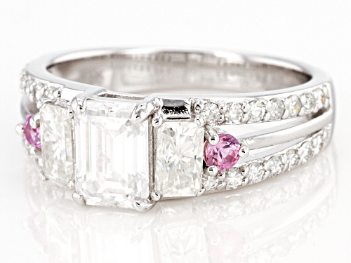 MOISSANITE FIRE(R) 1.95CTW DEW AND PINK SAPPHIRE PLATINEVE(R) RING - Size 9