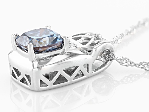 MOISSANITE FIRE(R) & BLUE MOISSANITE 2.49CTW DEW CUSHION CUT & ROUND PLATINEVE(R) PENDANT & CHAIN