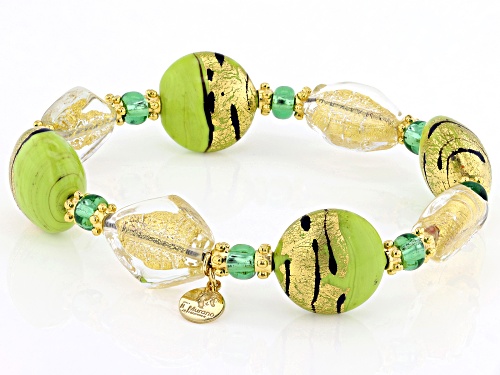 Il Murano di Francesca Green Murano Glass Stainless Steel Disc Stretch Bracelet