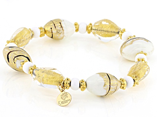White Murano Glass Disc Stretch Bracelet