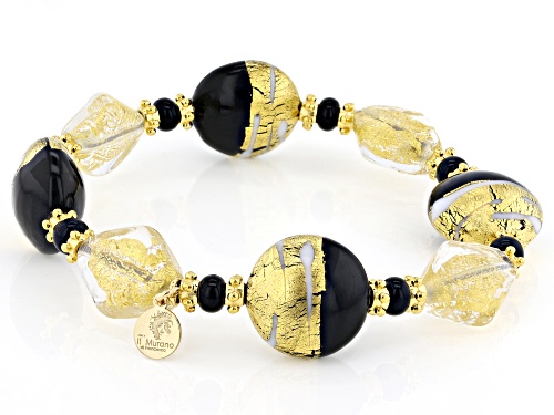 Black Murano Glass Disc Stretch Bracelet