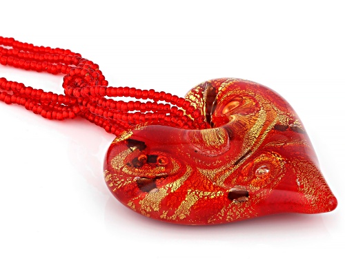 Il Murano di Francesca Red Murano Glass Multi-Strand 18k Gold Over Sterling Silver Heart Pendant - Size 18
