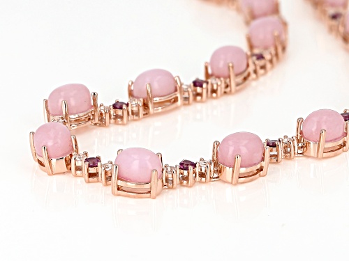 8x6mm Peruvian Pink Opal, .94ctw Rhodolite & .71ctw White Topaz 18k Rose Gold Over Silver Necklace - Size 20
