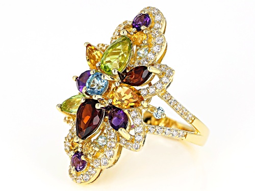 4.69ctw Mixed Shape Multi-Gemstone 18k Yellow Gold Over Sterling Silver Cluster Ring - Size 6
