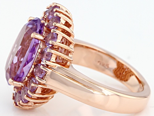 5.95ctw Oval & Heart Shape Lavender Amethyst 18k Rose Gold Over Sterling Silver Ring - Size 8