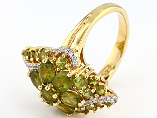 3.30CTW OVAL AND ROUND VESUVIANITE WITH .18CTW ROUND WHITE ZIRCON 18K YELLOW GOLD OVER SILVER RING - Size 8