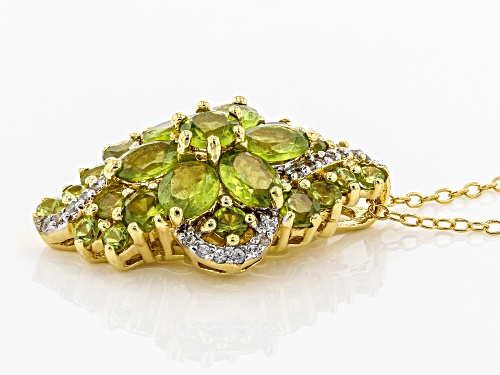 3.30CTW OVAL AND ROUND VESUVIANITE WITH .19CTW WHITE ZIRCON 18K GOLD OVER SILVER PENDANT WITH CHAIN