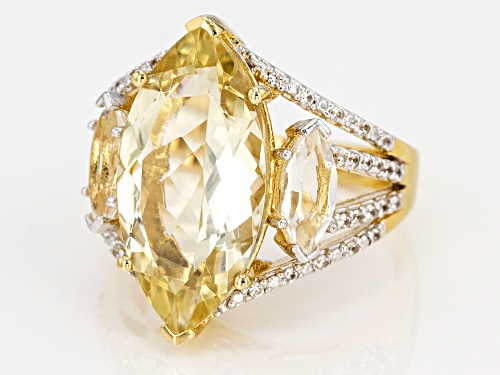 5.52ct Yellow Labradorite, .90ctw Crystal Quartz & .23ctw White Zircon 18k Gold Over Silver Ring - Size 7