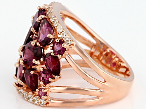 5.24ctw Mixed Shape Raspberry Color Rhodolite & .44ctw White Zircon 18k Rose Gold Over Silver Ring - Size 7