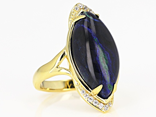 20x11mm Marquise Azurmalachite & .16ctw Zircon 18k Yellow Gold Over Silver Ring - Size 7